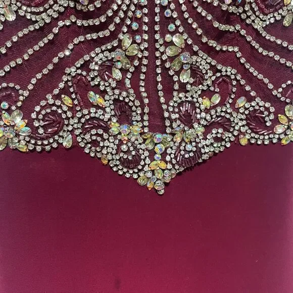 Burgundy Beaded Sequin Prom Dress - Picture 12 of 16